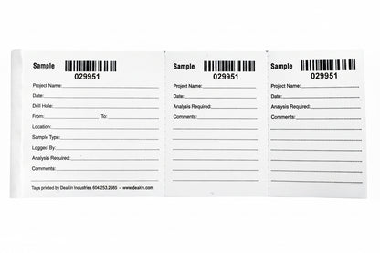 POLY Sample Tags Numbered/Barcode 3-Part / 50 per book - Deakin Industries