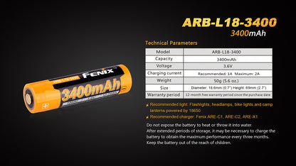 Fenix ARB-L18 3400mAh Rechargeable 18650 Battery