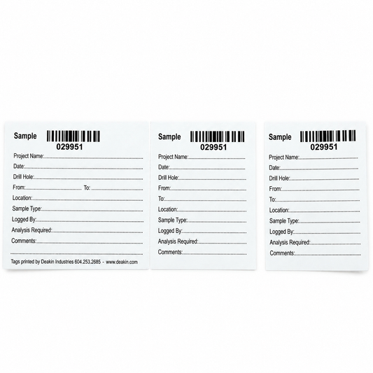 DEAKIN TYVEK Sample Tags Numbered/Barcode 3-Part / 50 per book